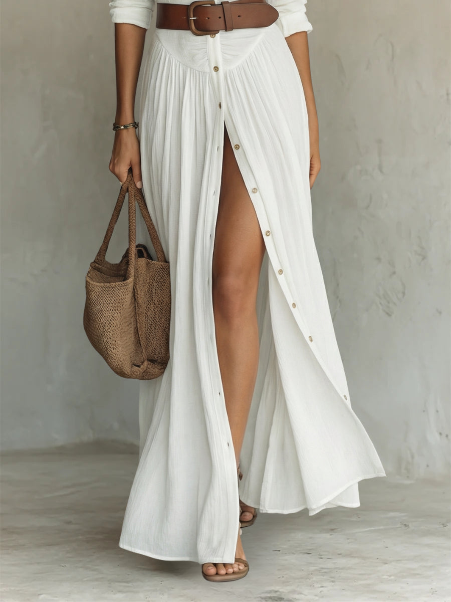 Robe Maxi Larga con Cuello Tipo Blazer y Mangas Largas de Lino para Mujer